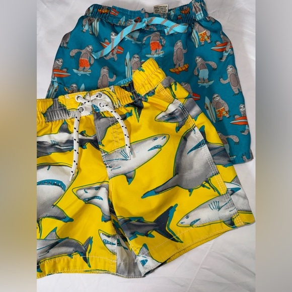 L.L. Bean & babygap boys size 2T swim trunks x2 yellow sharks, blue sloth - Picture 1 of 8
